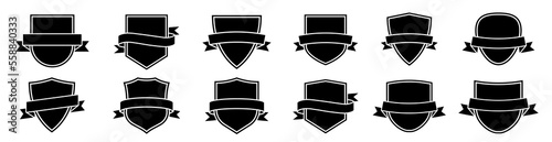 Shield labels. Shield with ribbon. Vintage label set. Vector badge collection