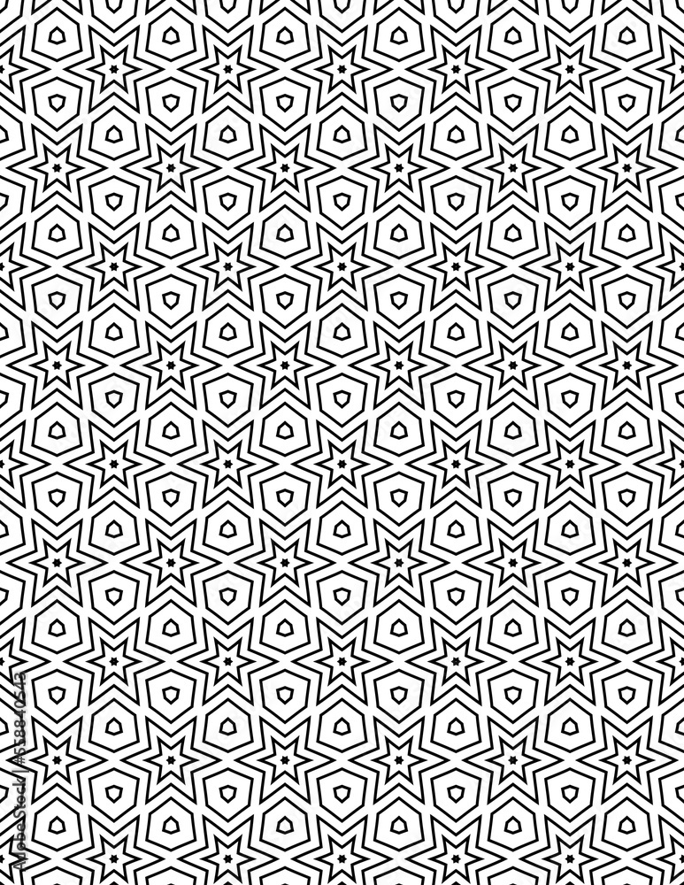 Black and white seamless pattern for coloring book