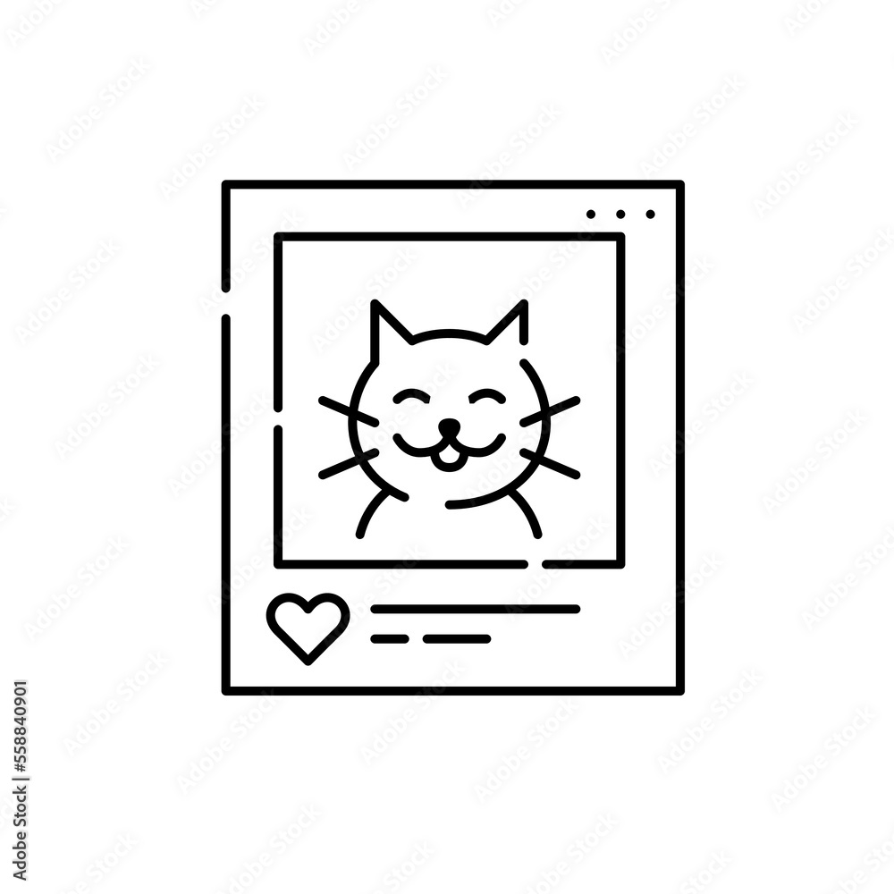 Kitten picture on social media with likes. Pixel perfect, editable stroke icon Kitten picture on social media with likes. Pixel perfect, editable stroke icon