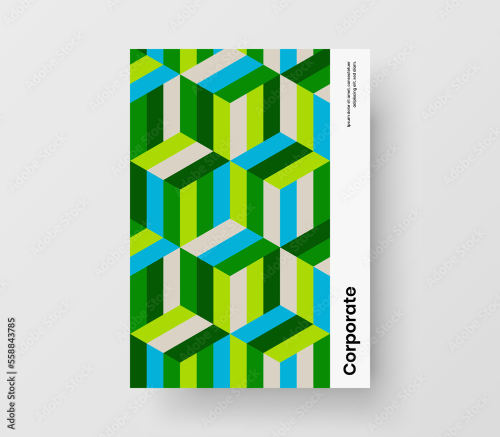 Fototapeta premium Colorful geometric shapes pamphlet template. Abstract front page A4 design vector layout.