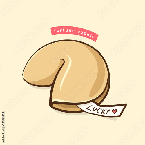 Fortune cookie with lucky message isolated on white background. Hand drawing style vector.