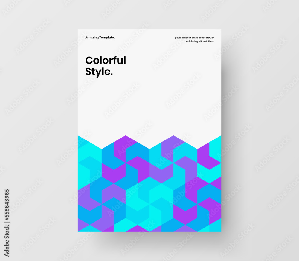 Fototapeta premium Bright brochure A4 design vector illustration. Unique geometric tiles corporate identity concept.