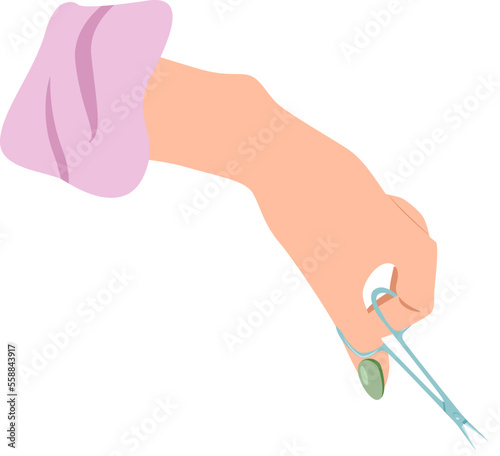 Beautiful female hand holding manicure scissors isolated on white background