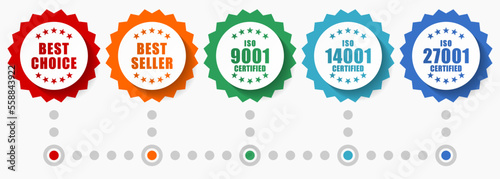 Best choice, best seller and iso vector icons, flat design web badges collection, business infographic template