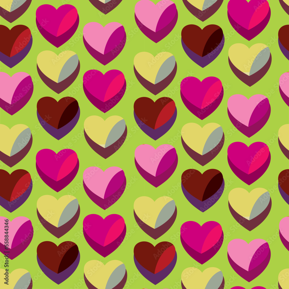 Vector seamless love symbol half-drop pattern, with stylish hearts  
