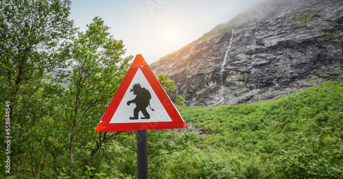 Fotografi Troll road sign in Norway.