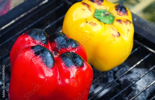 Beautifully Roasted Red and Yellow Bell Peppers. photo