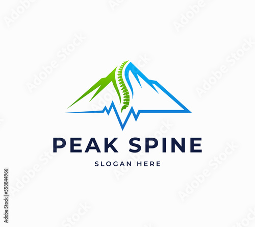 Peak spine mountain heartbeat medical anatomy pulse creative vector logo design