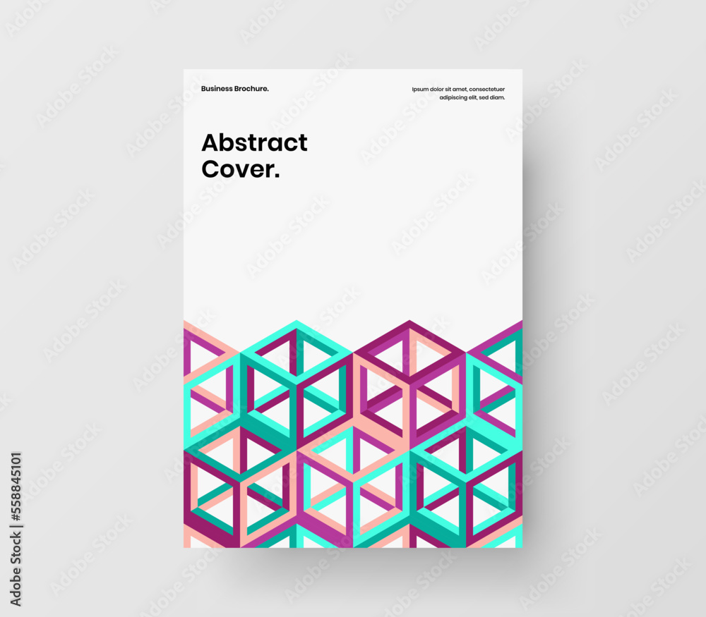 Trendy mosaic hexagons handbill layout. Minimalistic company identity vector design concept.