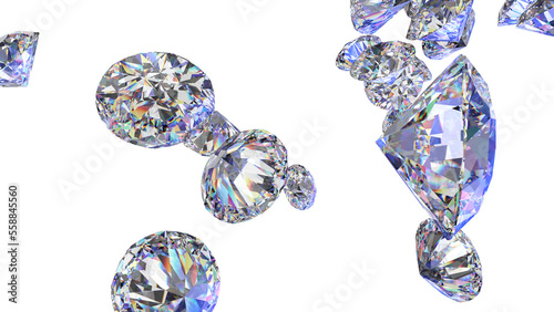 Shiny Diamonds on black-purple surface background. Concept 3D CG of luxury living, expensive things and high added value. PNG file format.