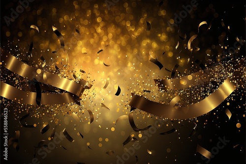 Happy New Year Golden Background with Confetti. Generative AI