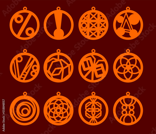 A collection of Earrings templates with geometric and abstract shapes. Isolated stencils pattern suitable for handmade work, laser cutting and printing. Jewelry Template.
