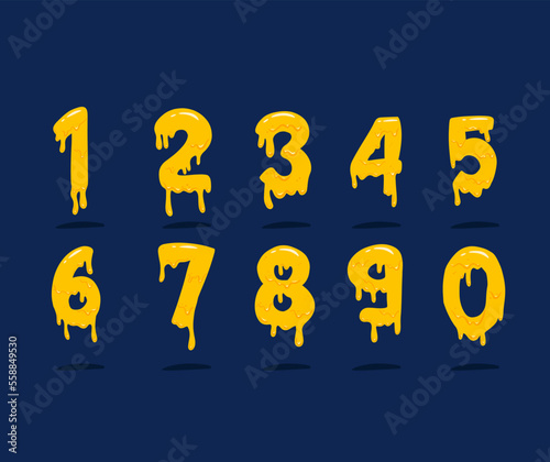 melting cheese number typography set 1 to 10 illustration vector element