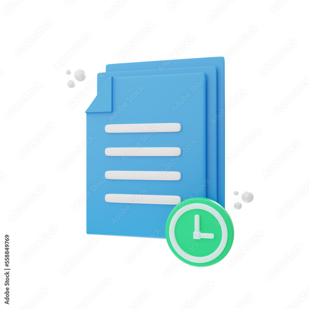 3d rendering timer document icon object 3d rendering timer document icon object