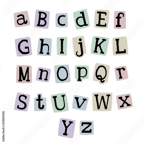Cute nude colored y2k retro alphabet ABC letters. Anonymous message from magazine.