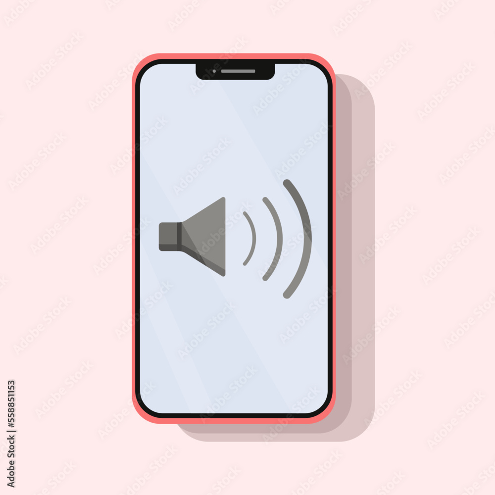 Red mobile phone icon with volume. Flat design style. Vector illustration Red mobile phone icon with volume. Flat design style. Vector illustration