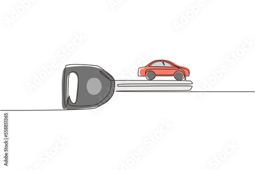Continuous one line drawing car keys logo design template. Sale, lease and purchase of cars. Car rental concept. Suitable for vehicle business. Single line draw design vector graphic illustration