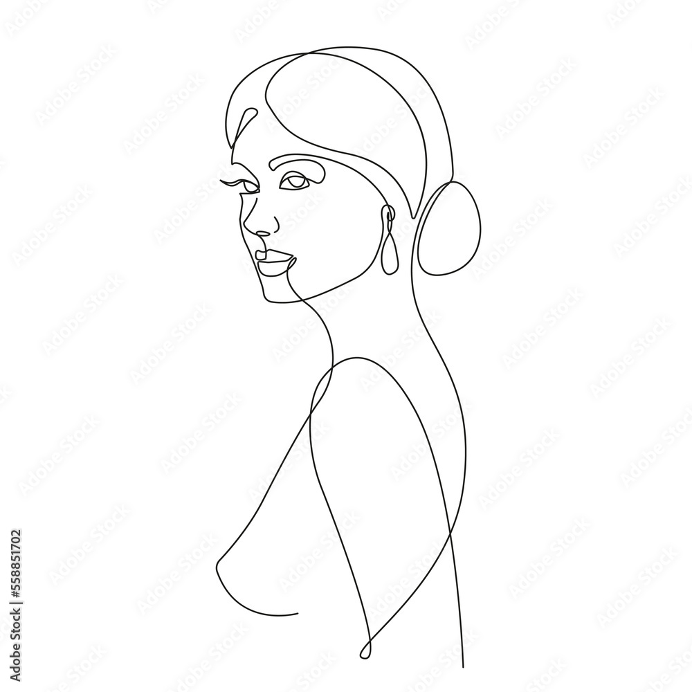 Woman Abstract Face Modern Line Art Drawing. Female Face Modern Fashion Line Art Drawing. Woman Beauty Minimalist Contemporary Portrait Modern Style. Vector EPS 10