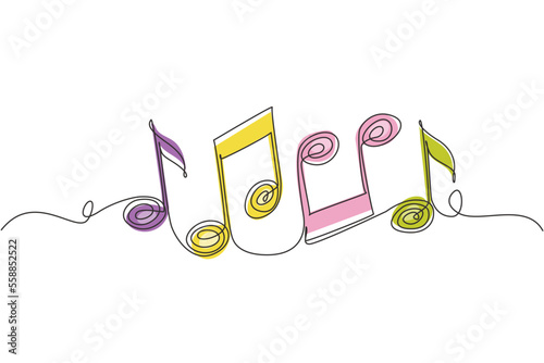 Single one line drawing music note. Musical symbol in one linear minimalist style. Trendy abstract wave melody. Vector outline sketch of sound. Modern continuous line draw design graphic illustration