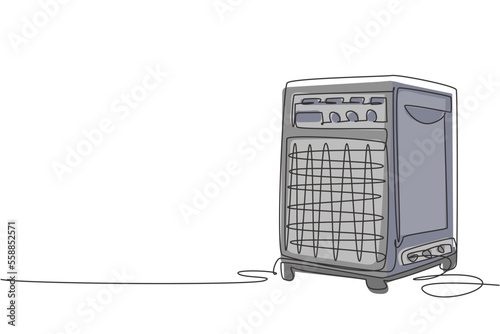 Continuous one line drawing sound system and speaker cartoon vector illustration. Music tool equipment concept. Flat cartoon style suitable for band, music, concert, artist. Single line draw design