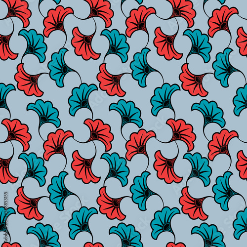 Japanese Swirl Fan Flower Vector Seamless Pattern