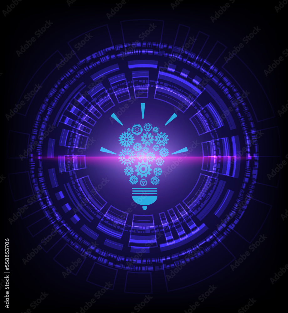 touch idea with gears inside.Internet Technology icon is a concept of a circle network. idea, electricity, innovation, or other conceptual illustration.