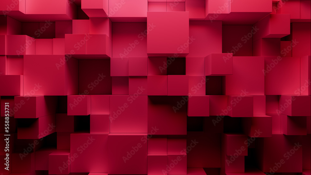 Innovative Tech Wallpaper with Neatly Aligned Multisized Cubes. Red, 3D Render. Innovative Tech Wallpaper with Neatly Aligned Multisized Cubes. Red, 3D Render.