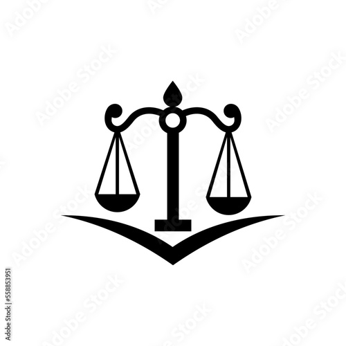 scales of justice and Law teaching book logo icon.