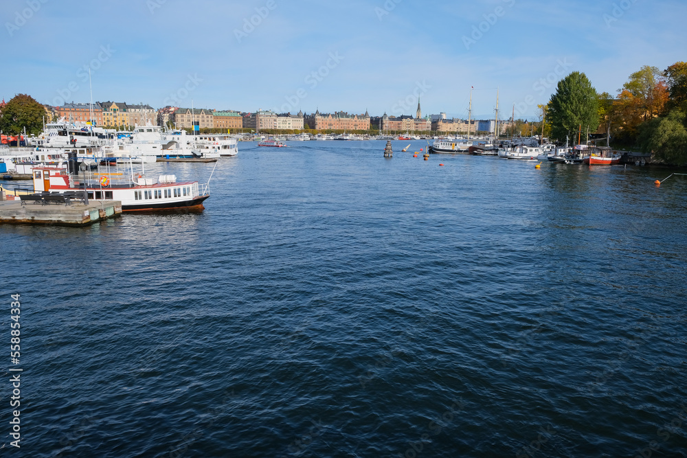 Closer shot of marina in Stockholm, Sweden