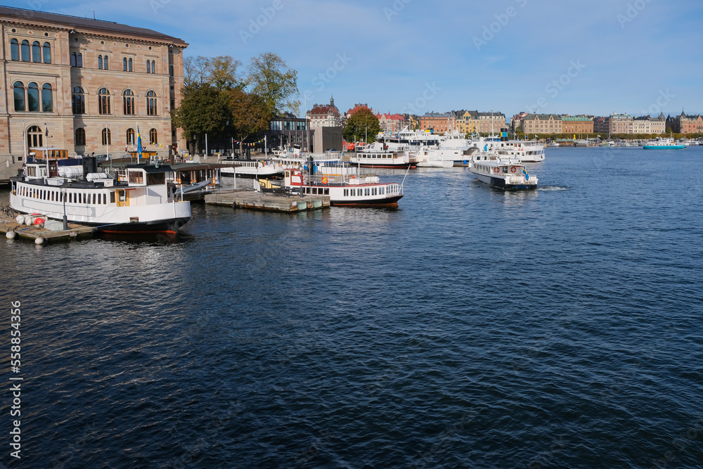 Another shot of boats and yachts in marina in Stockholm, Sweden