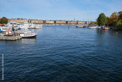Closer shot of marina in Stockholm, Sweden