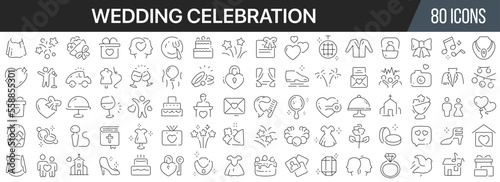 Wedding celebration line icons collection. Big UI icon set in a flat design. Thin outline icons pack. Vector illustration EPS10