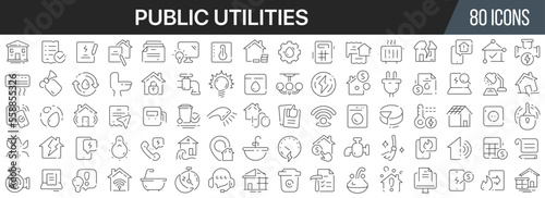 Public utilities line icons collection. Big UI icon set in a flat design. Thin outline icons pack. Vector illustration EPS10