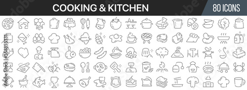 Fototapeta Naklejka Na Ścianę i Meble -  Cooking and kitchen line icons collection. Big UI icon set in a flat design. Thin outline icons pack. Vector illustration EPS10