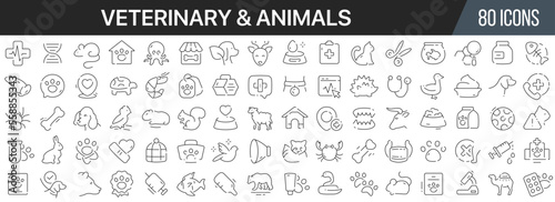 Veterinary and animals line icons collection. Big UI icon set in a flat design. Thin outline icons pack. Vector illustration EPS10 © stas111