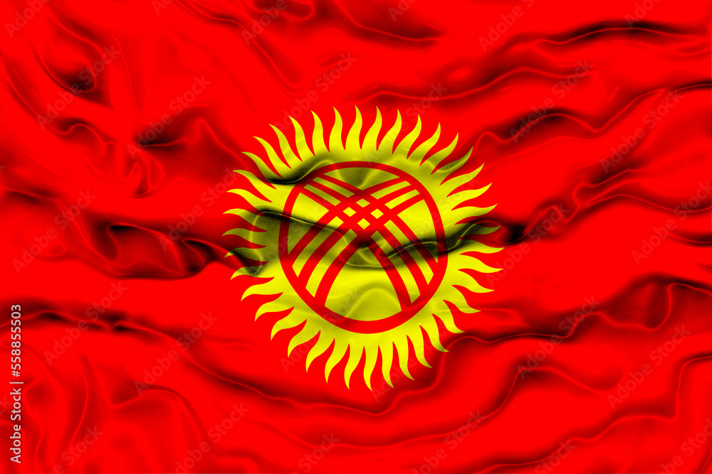 Obraz premium National flag of Kyrgyzstan. Background with flag of Kyrgyzstan