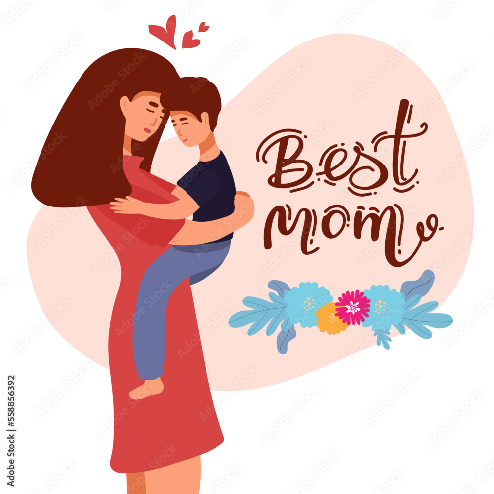 Vector Illustration Of Mother Holding Baby Son In Arms. Happy Mother s Day Greeting Card Vector Illustration Of Mother Holding Baby Son In Arms. Happy Mother s Day Greeting Card