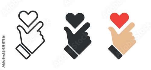 Heart after clicking fingers. Romantic clicking fingers. The magic gesture of a lover. Template for the print and web. Vector illustration flat design 10 EPS.