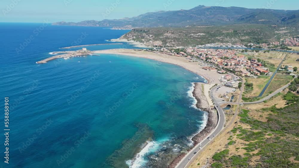 Bosa Marina sandy beach and coastline of Oristano in Sardinia, Italy - 4k Aerial Bosa Marina sandy beach and coastline of Oristano in Sardinia, Italy - 4k Aerial