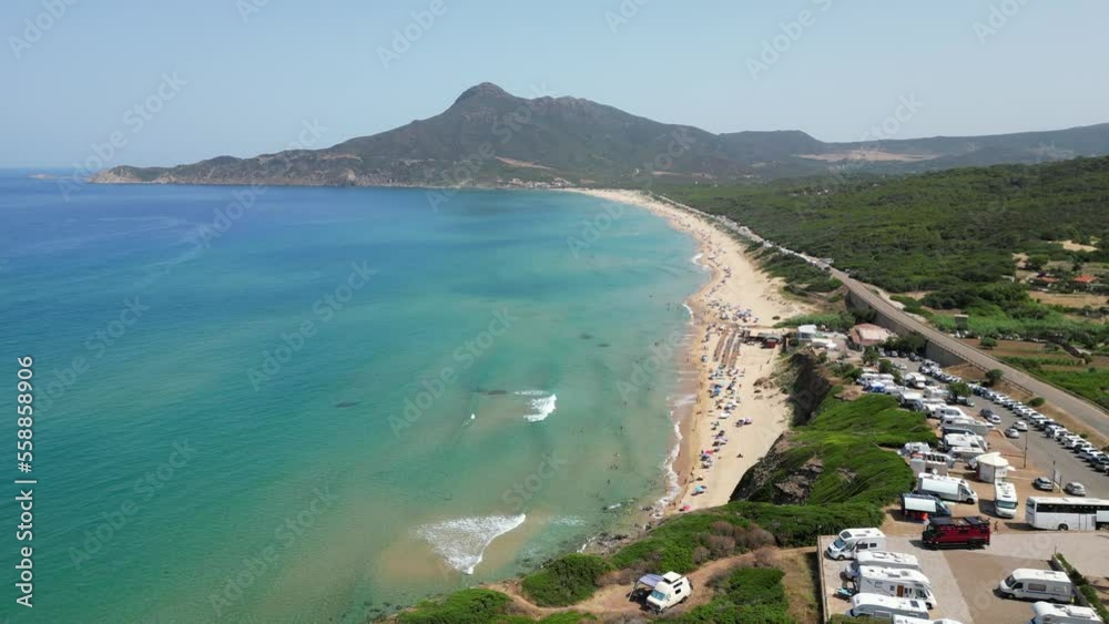 RV Motorhomes camping at Blue Sea and San Nicolo Beach in Buggerru