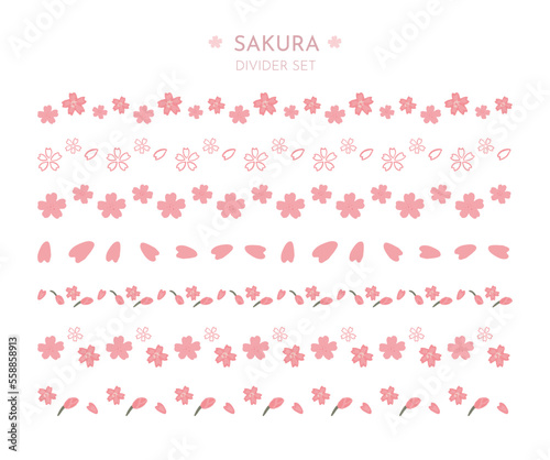Set of hand drawn cute sakura flower line dividers decoration