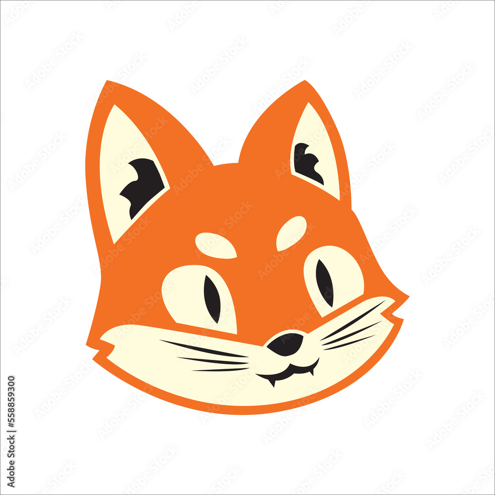 Obraz premium Funny fox, Cartoon forest animals, animal with cute emotion on face, vector illustration of orange foxe of wildlife around logo isolated on white background
