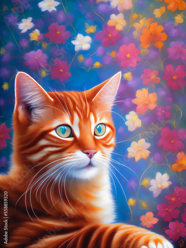 Majestic cat animal standing proudly against a colorful backdrop. Generative AI