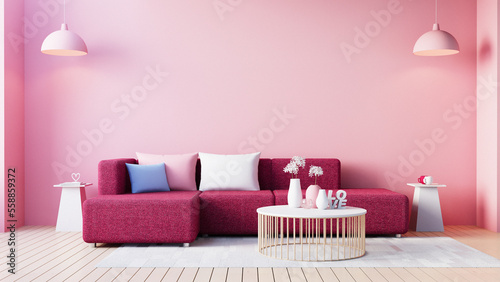viva magenta pink red living room interior for valentine - 3D  rendering