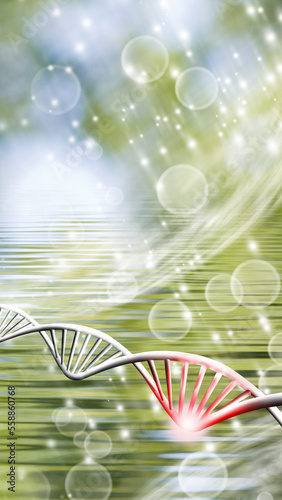  image of stylized dna chains on a blurred background. 3D-image photo