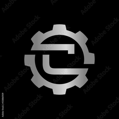 Letter C gear vector template logo. This Design is suitable for technology, industrial or automotive. Gradient. Gray.