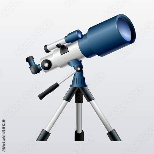 Vector illustration of a telescope on a tripod. Astronomy, space exploration realistic 3d icon.