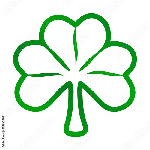 The shamrock outline shimmers in emerald green. Symbol of the trinity and the Irish holiday of St. Patrick's Day. Vector illustration
