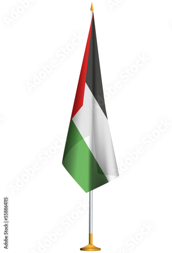 Isolated small national flag of Palestine vector with golden flagpole.Standing miniature flag of Palestine