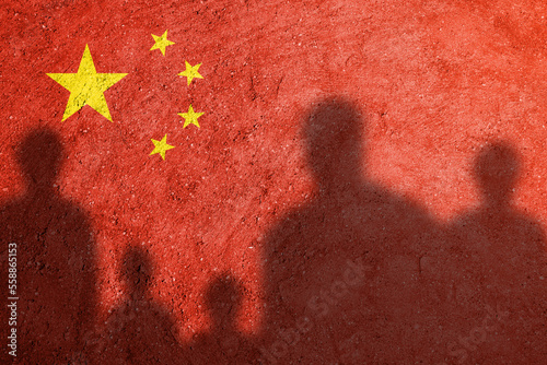 Obraz na plátně Flag of China painted on a concrete wall